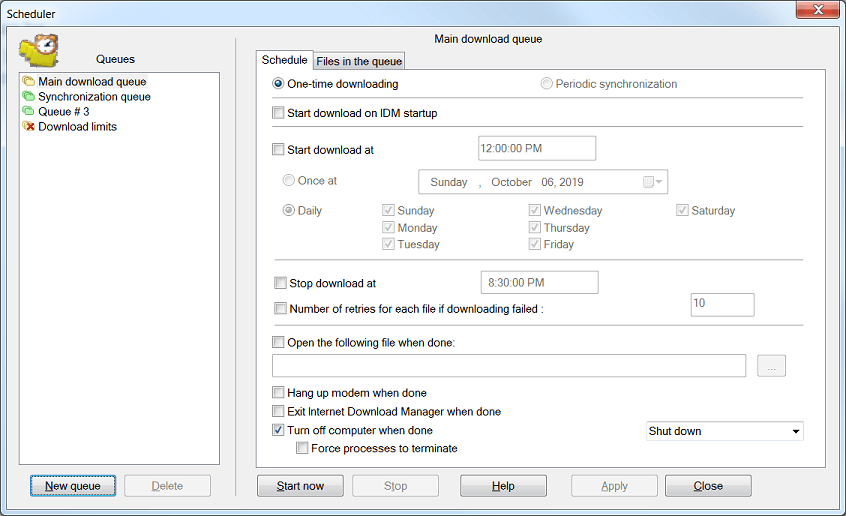 'Scheduler' Internet Download Manager dialog